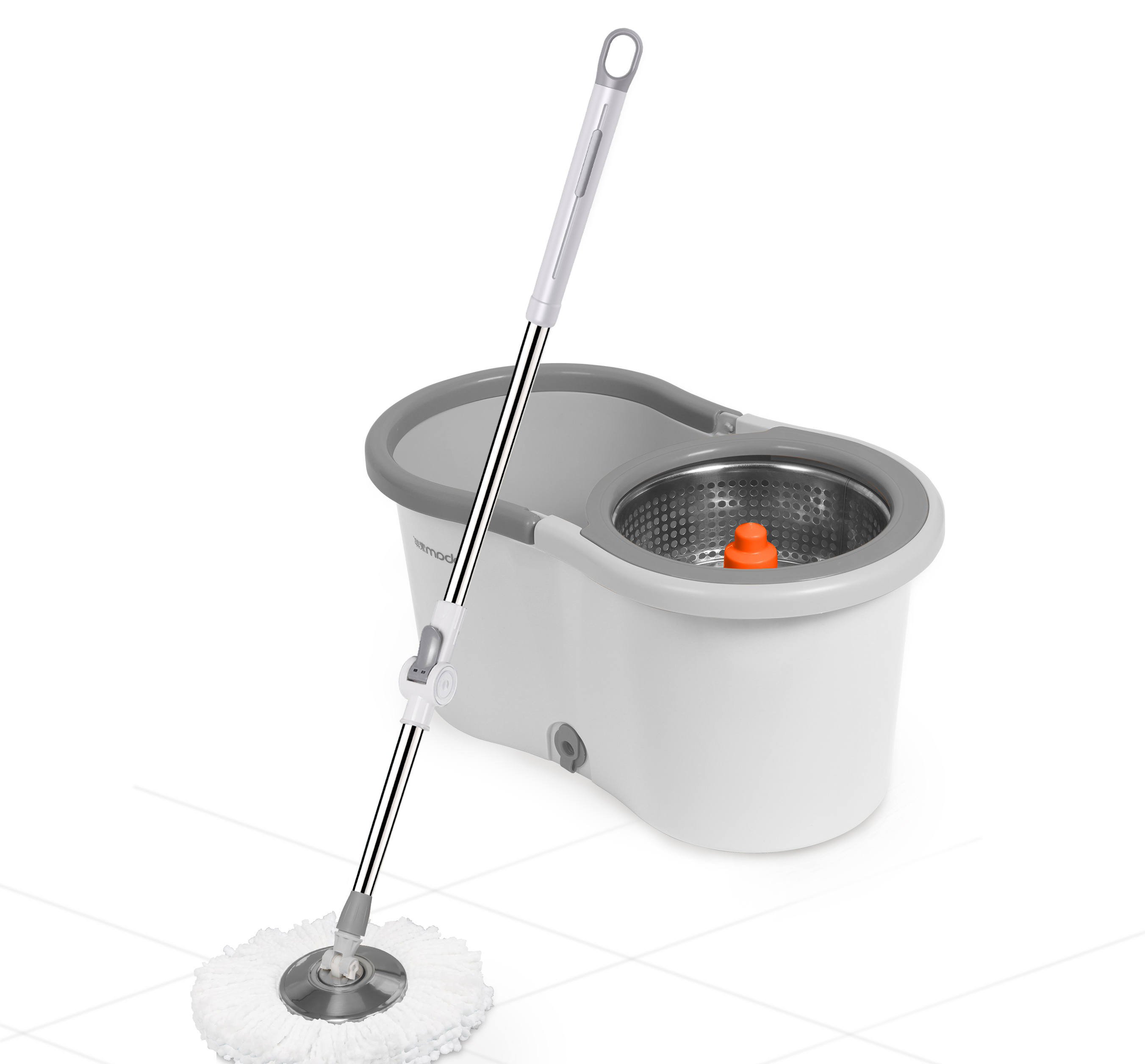 Limpieza del hogar, venta al por mayor, fregona giratoria personalizada de buena calidad, juego de fregona limpia redonda plana de acero inoxidable, fregona giratoria 360